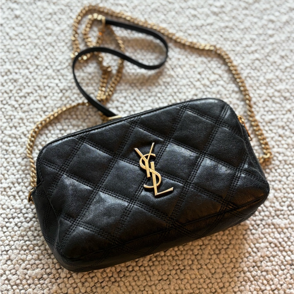 Vintage Yves Saint Laurent Black Quilted Crossbody with Gold Chain